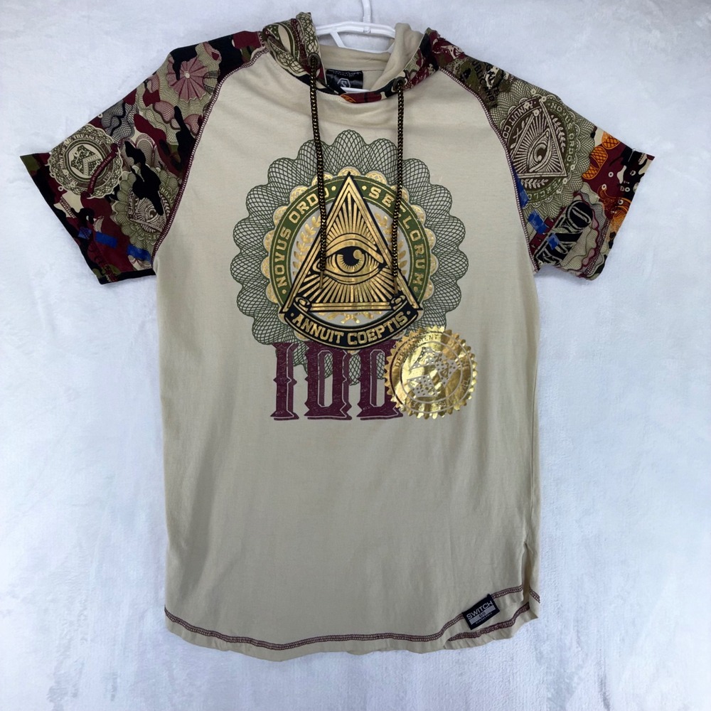 Switch Remarkable Mens Short Sleeve Hoodie Cream Eye of Providence Graphic S